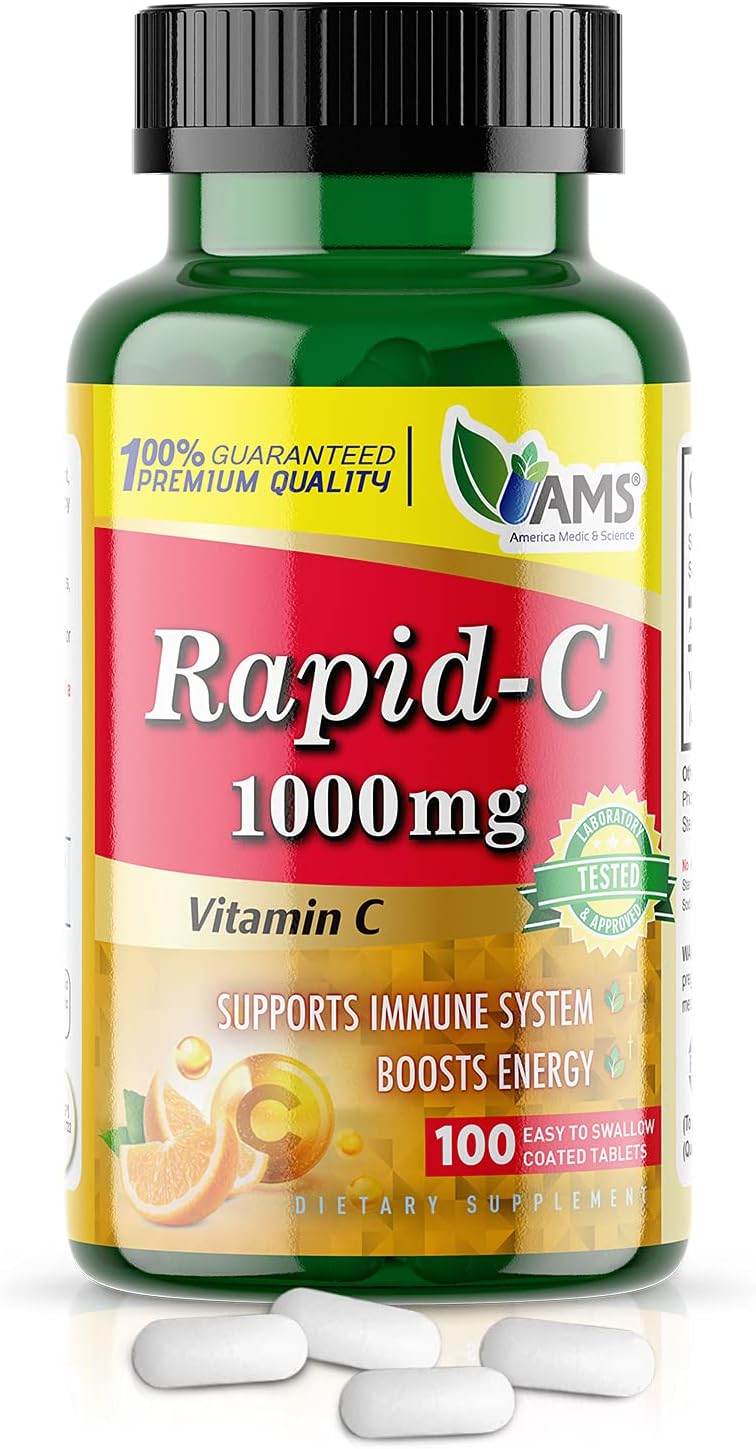 America Medic & Science Rapid-C 500mg Vitamin C Food Supplement – 2 Pack of 100 Tablets - görsel 7
