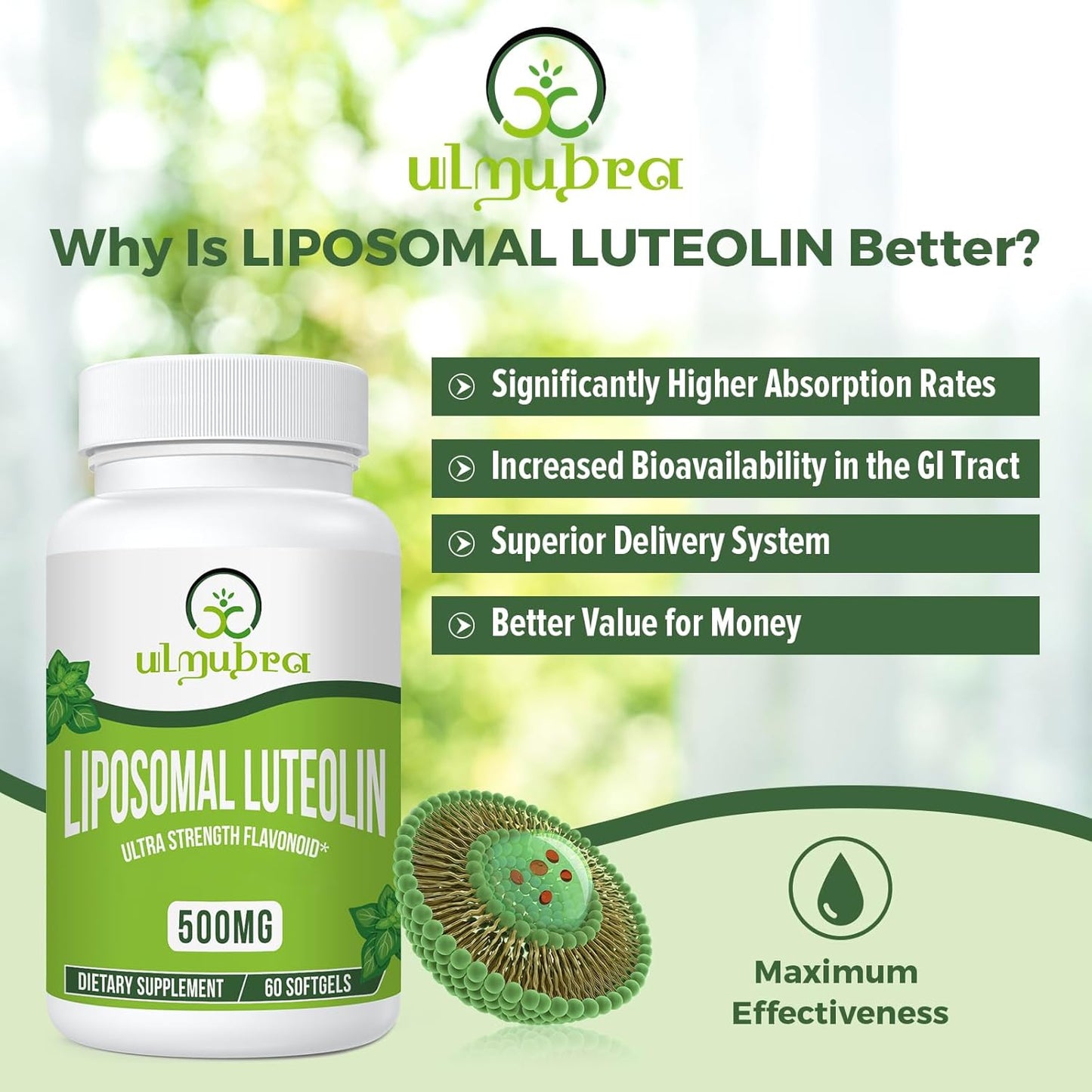 Ulmubra Liposomal Luteolin 500mg, 120 Softgels - görsel 2