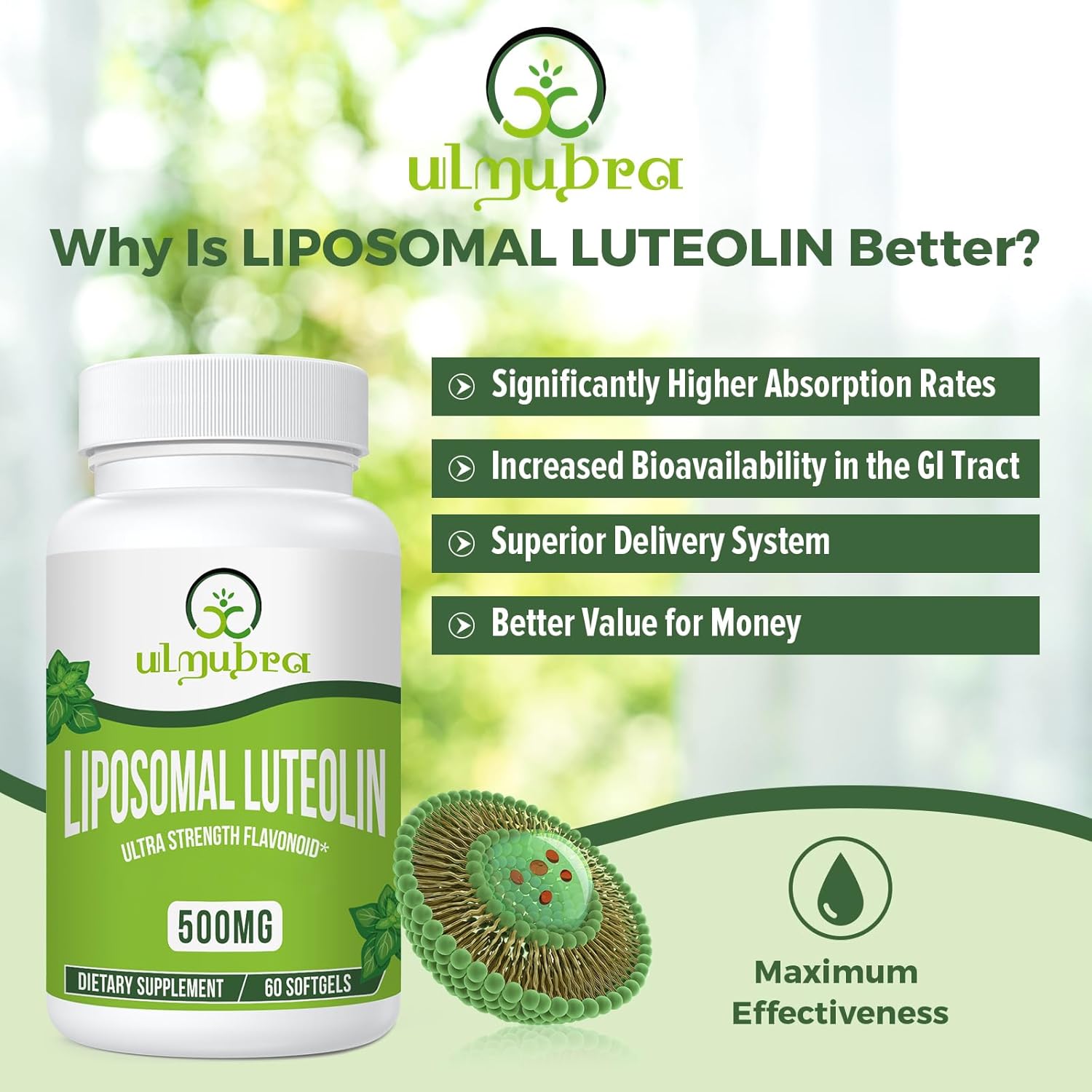 Ulmubra Liposomal Luteolin 500mg, 120 Softgels - görsel 2