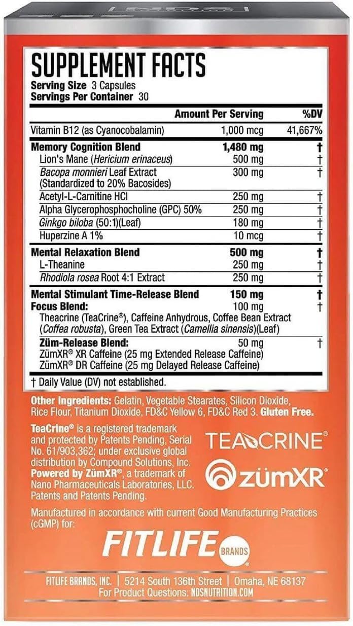 FitLife Brands Nutrition Neuro Sphere - Brain Health Formula - Nootropic, Focus and Energy Support - 90 Capsules - görsel 2