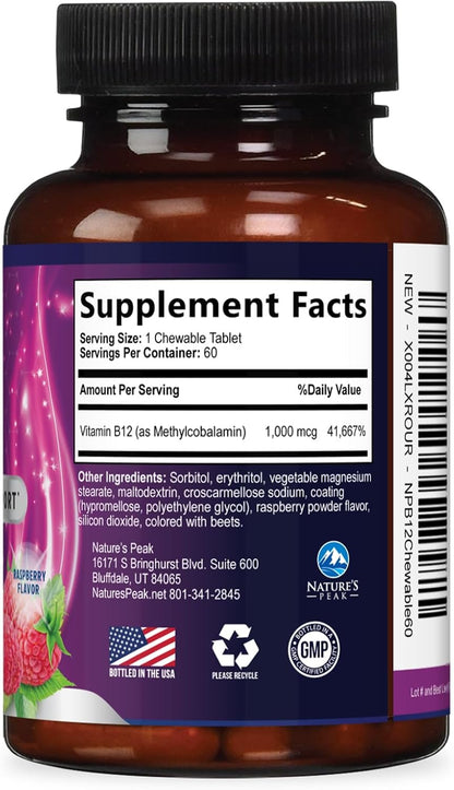 Nature's Peak Vitamin B12 Complex (Methylcobalamin) 1000 mcg - Chewable Tablets, Berry Flavour - 60 Tablets