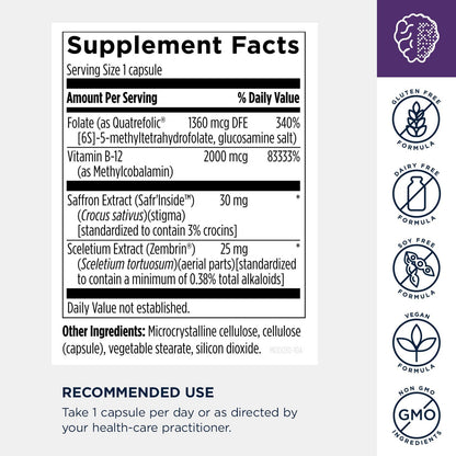 Designs for Health Mood-Stasis - Stress & Calm Mood Support with Vitamin B12, Methylated Folate, Saffron & Sceletium, 30 Capsules
