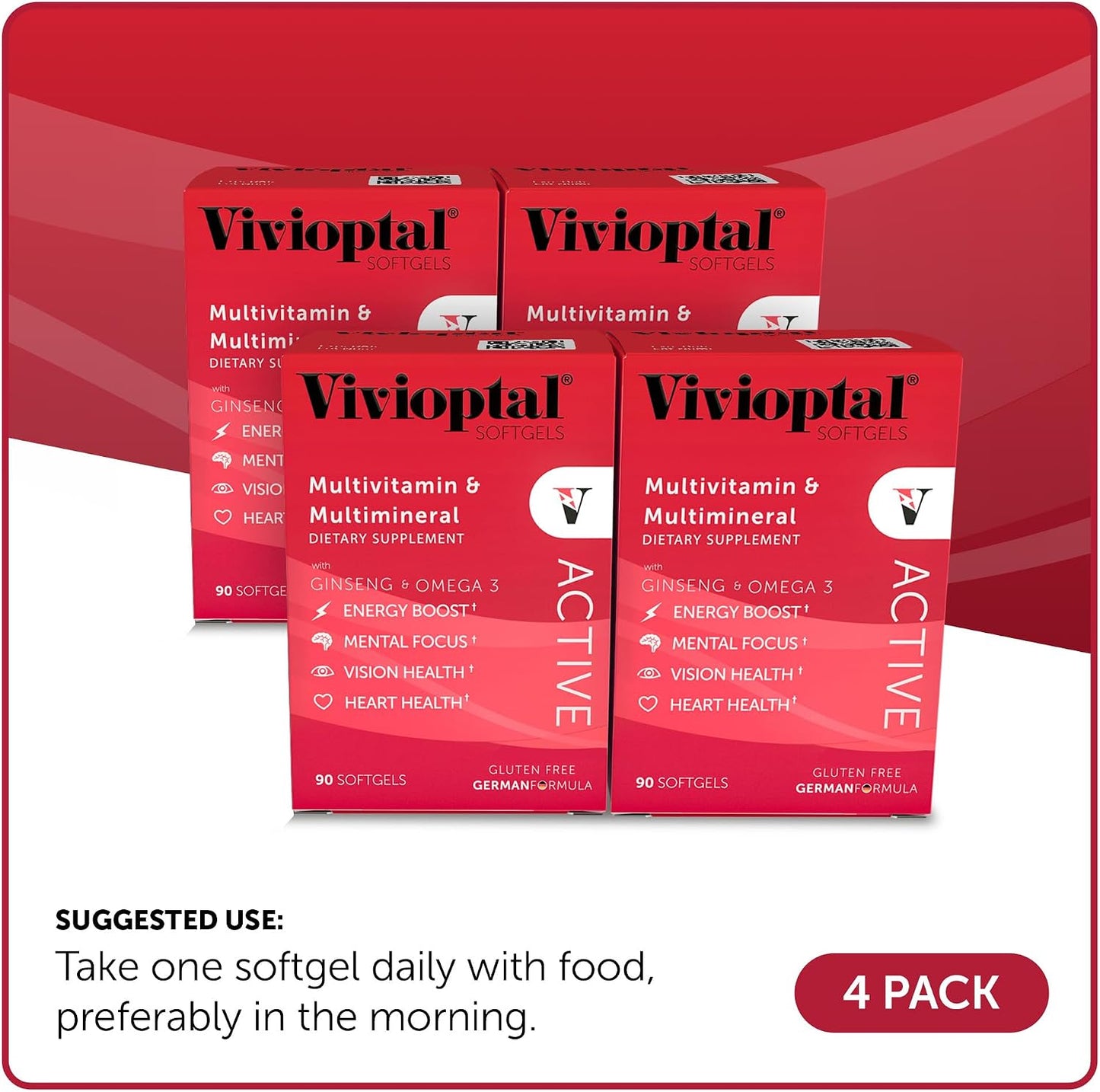 Vivioptal Active Multivitamin with Ginseng & Omega-3, 90 Softgels (1 Year's Supply), Gluten-free, German Formula - görsel 5