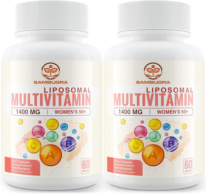 Sambugra Liposomal Multivitamin for Women 50+ - Daily Multivitamin with 32 Ingredients, CoQ10, Vitamins C, B, D, E for Cardiovascular & Bone Health Support - Iron-Free (120 Capsules)