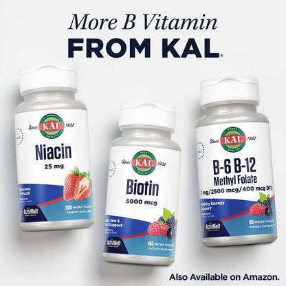 KAL Vitamin B12 Methylcobalamin 5000mcg – Fast Dissolving ActivMelts, Natural Raspberry Flavour, 90 Micro Tabs