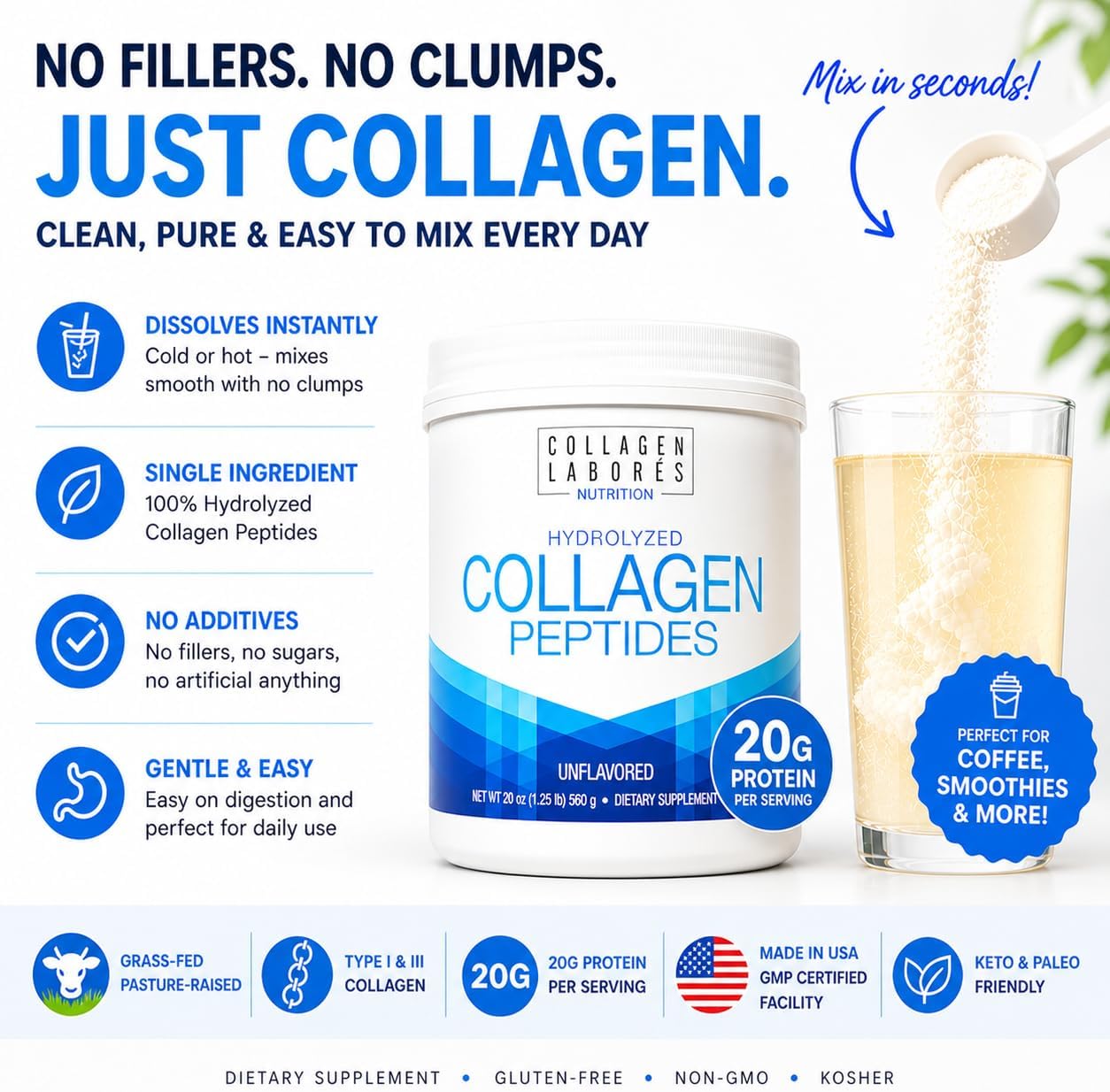 Pure Hydrolysed Collagen Peptides – Unflavoured, Grass-Fed, Pasture-Raised (567 g) - görsel 2