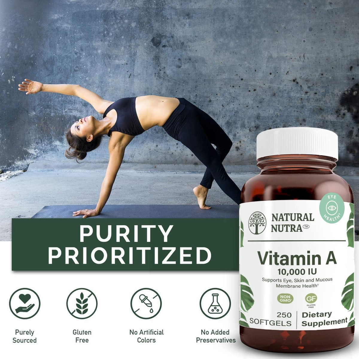 Natural Nutra Vitamin A 10,000 IU Softgels – High Potency Eye and Skin Vitamins – Gluten-Free, 250 Softgels - görsel 4