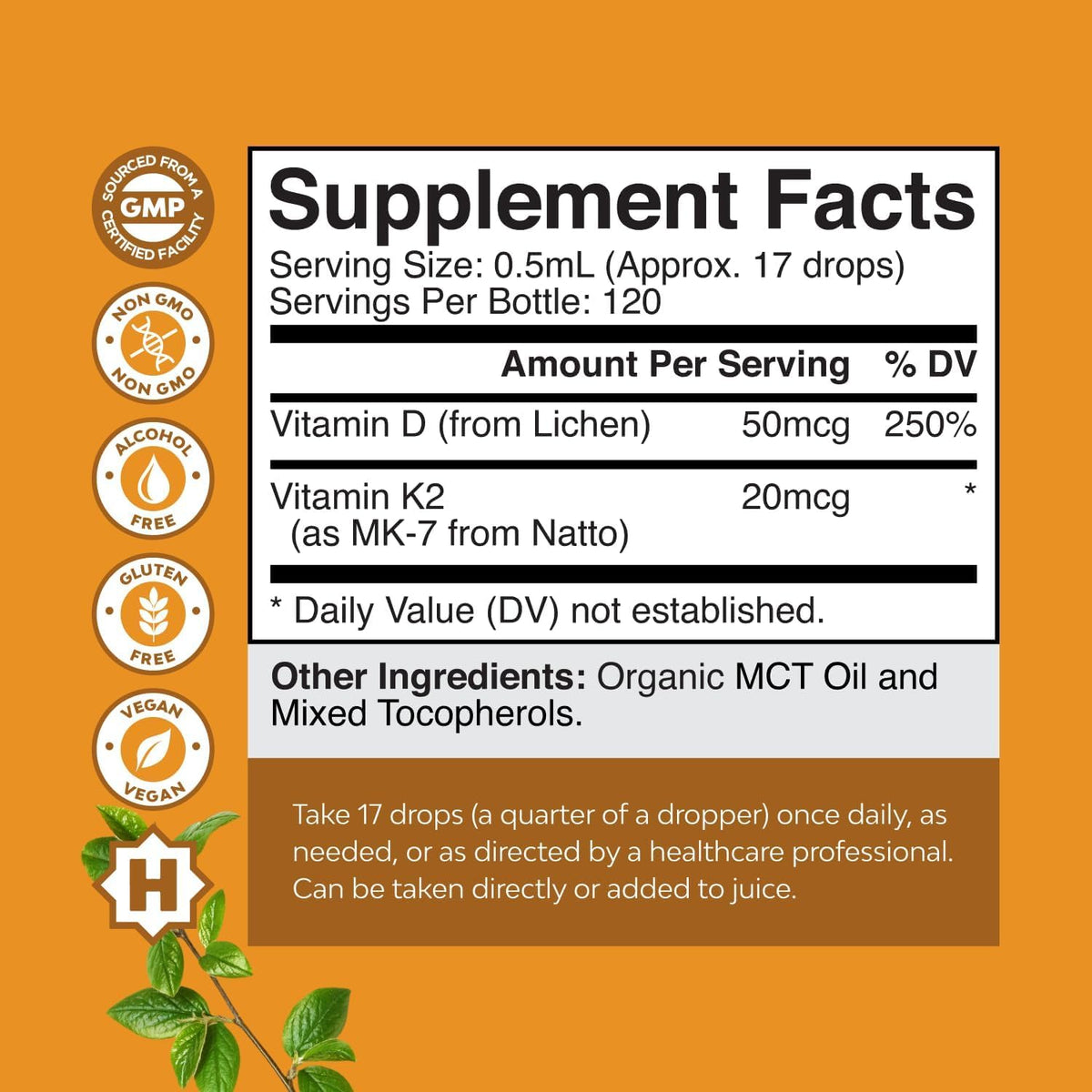 Natures Craft Liquid Vitamin D3 with K2 - Vegan Drops 2000IU per Serving, with MCT Oil for Enhanced Absorption - 60 ml - görsel 7
