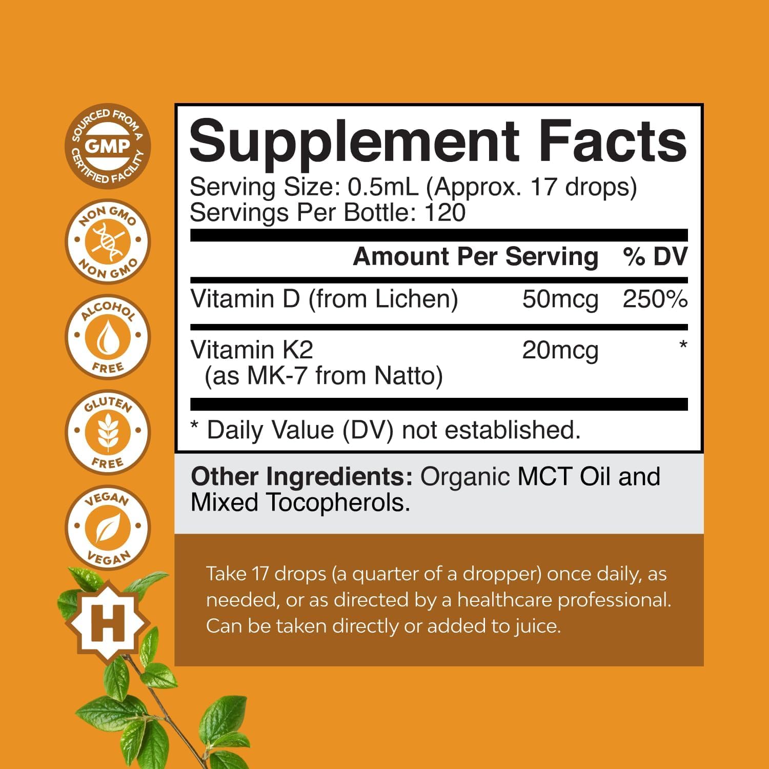 Natures Craft Liquid Vitamin D3 with K2 - Vegan Drops 2000IU per Serving, with MCT Oil for Enhanced Absorption - 60 ml - görsel 7