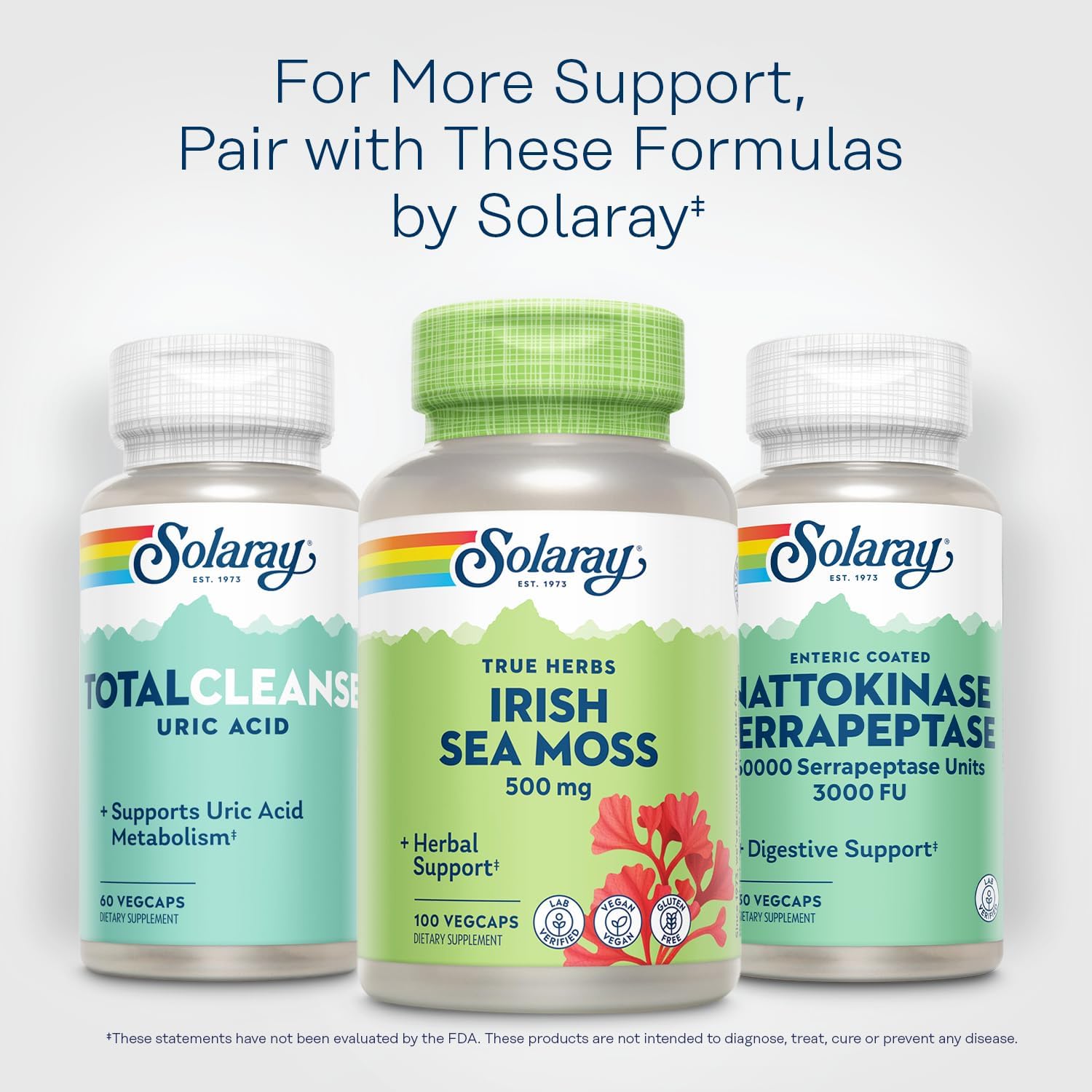 SOLARAY Irish Sea Moss 500 mg Naturally Occurring Vitamins, Minerals, and Fibre Herbal Support for Digestive Health and More – Vegan, Gluten-free, Lab Verified – 60-Day Guarantee – 100 Servings, 100 VegCaps - görsel 6