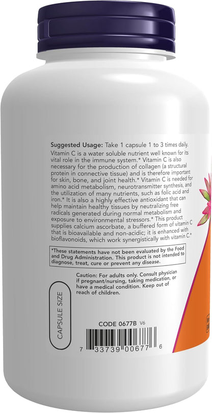 NOW Foods Vitamin C-500 Calcium Ascorbate with Bioflavonoids – 250 Vegetable Capsules