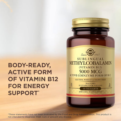 Solgar Methylcobalamin (Vitamin B12) 5000mcg Sublingual Nuggets, Cherry Flavour - 180 Servings