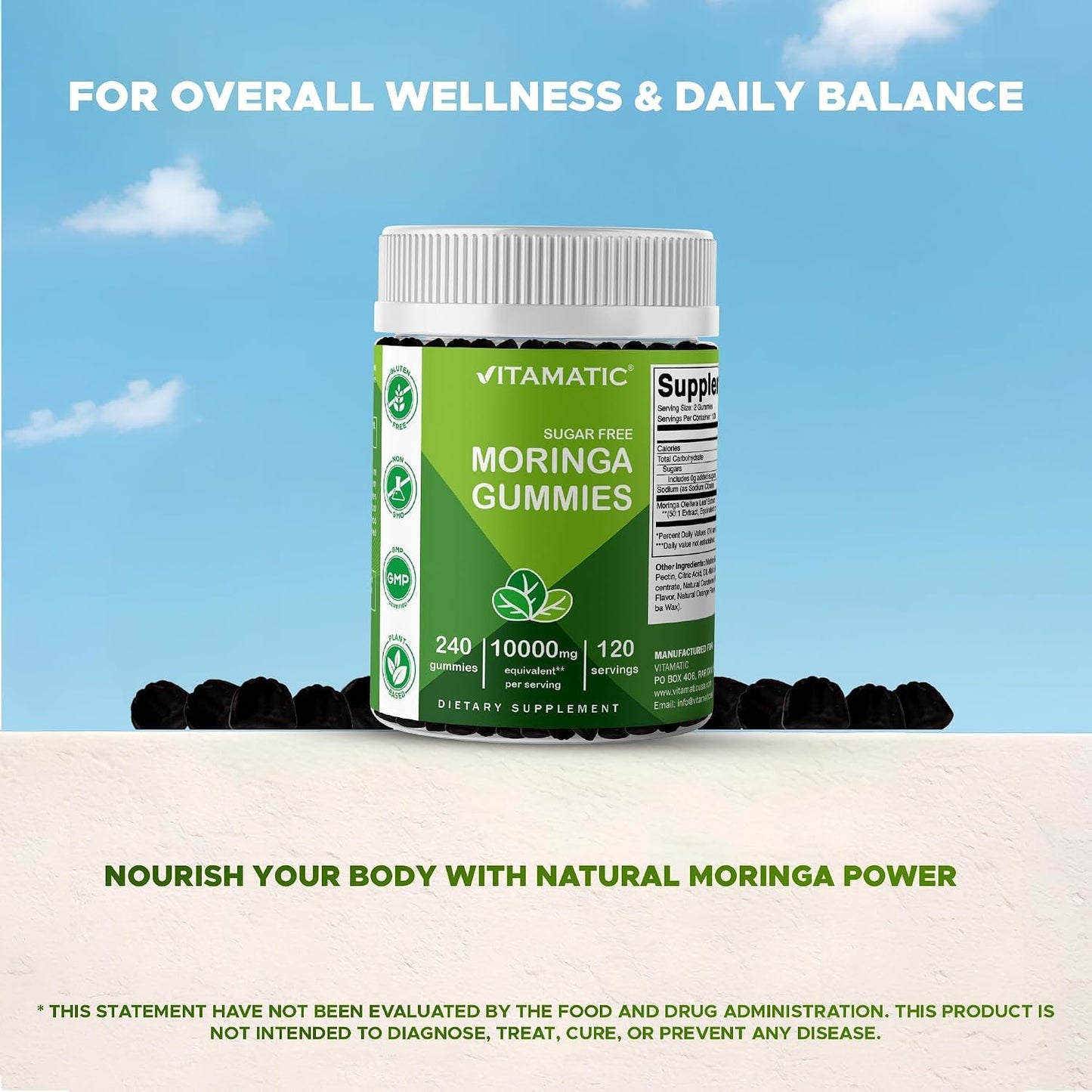 Vitamatic Moringa Gummies – Sugar-Free Superfood, 50:1 Extract, 240 Gummies - görsel 6