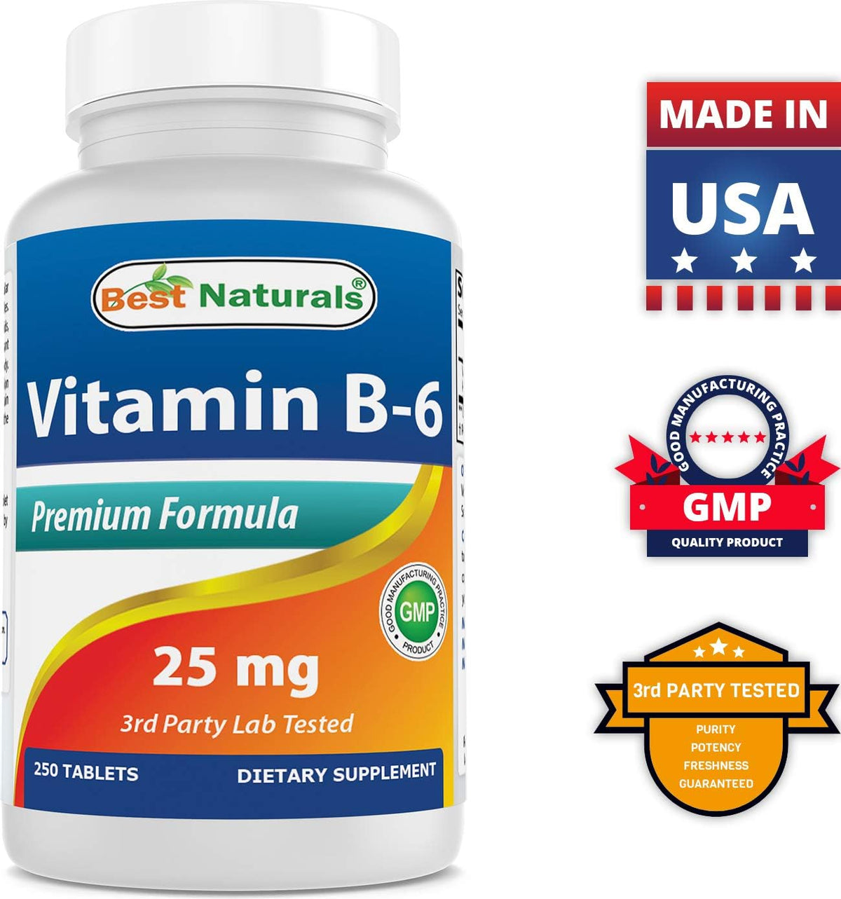 Best Naturals Vitamin B6 25mg 250 Tablets (Pack of 3) - görsel 8