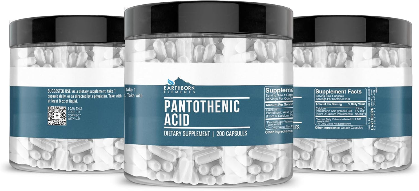 Earthborn Elements Pantothenic Acid (Vitamin B5) - 200 Capsules, Pure & Undiluted - görsel 4