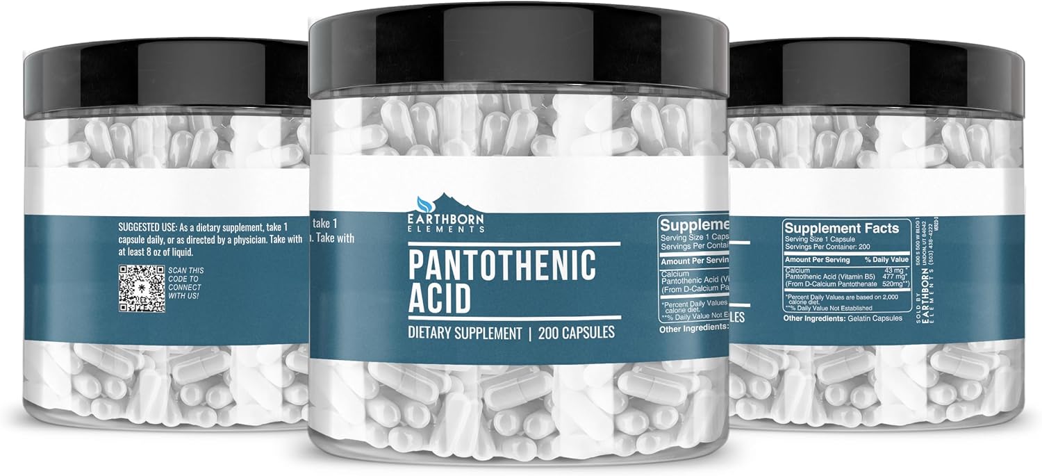 Earthborn Elements Pantothenic Acid (Vitamin B5) - 200 Capsules, Pure & Undiluted - görsel 4