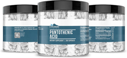 Earthborn Elements Pantothenic Acid (Vitamin B5) - 200 Capsules, Pure & Undiluted