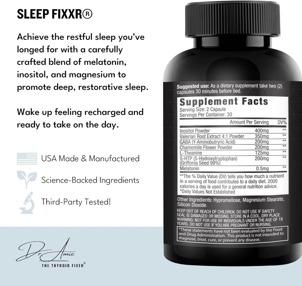 Sleep Support by Dr. Amie | with Melatonin, Inositol, and Magnesium | 30 Day Supply, 60 Capsules - görsel 2
