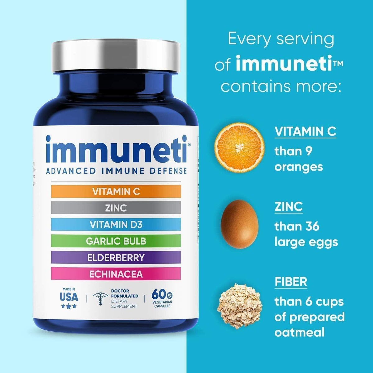 Immuneti Advanced Immune Support – 6-in-1 Daily Immunity Supplement with Vitamin C, D3, Zinc, Elderberry, Garlic & Echinacea - görsel 2