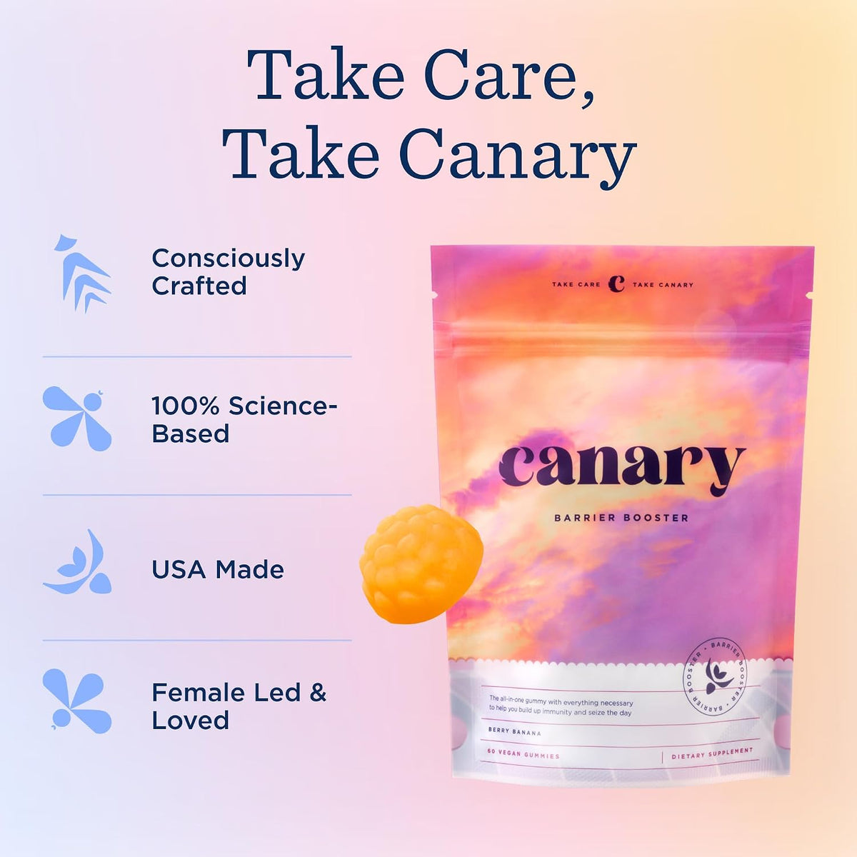 Canary Barrier Booster Vitamin A, D, and K and Zinc Immune Support Gummies - Vegan Berry Banana, 60 Gummies - görsel 3