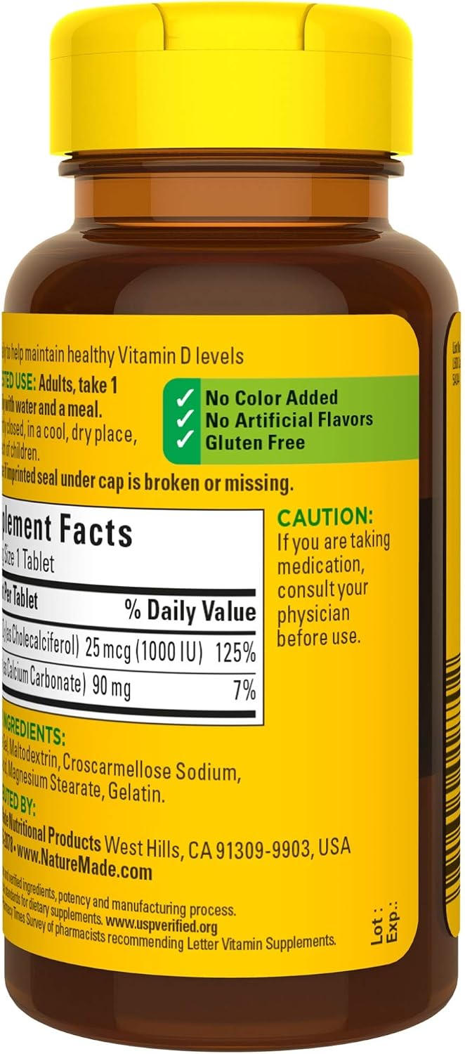 Vitamin D3, 100 Tablets, Vitamin D 1000 IU (25 mcg) - görsel 10