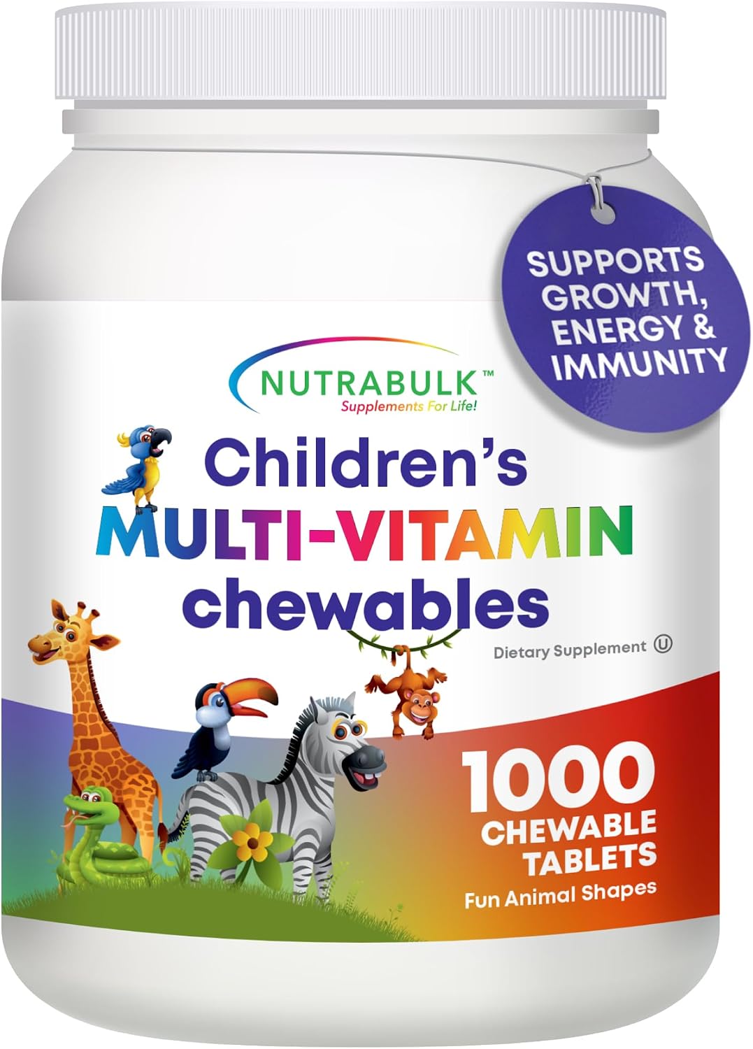 NutraBulk Children's Multivitamin – Chewable Animal Shapes & Fruity Flavours, No Artificial Colours, 1000 Tablets - görsel 1