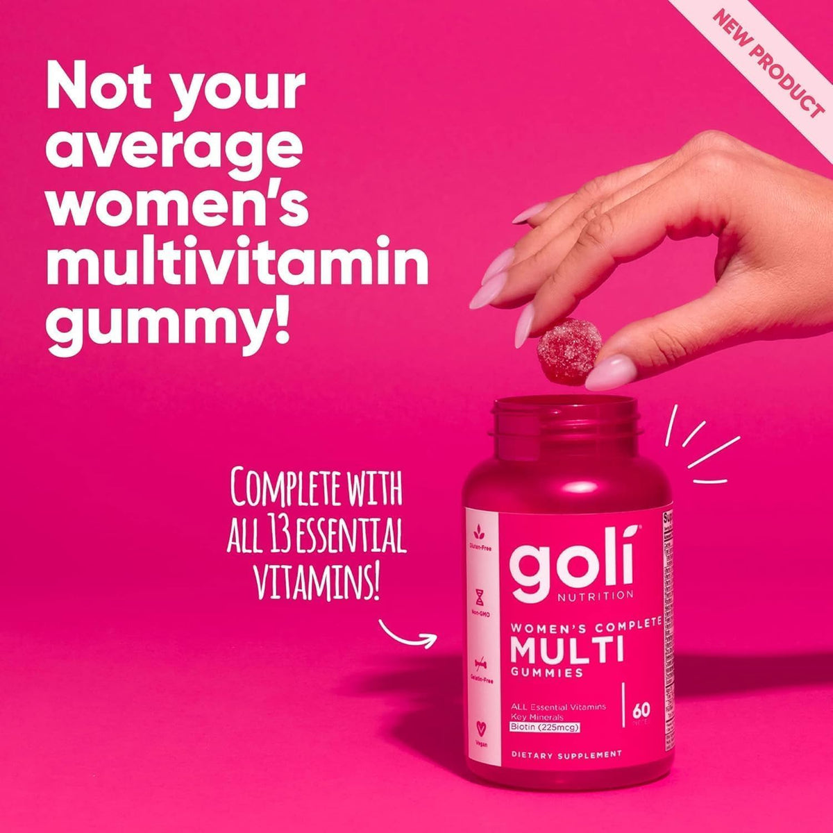 Goli Women’s Multivitamin Gummies – 60 Count – All 13 Essential Vitamins and Key Minerals – Kosher, Gluten-Free, Vegan, Non-GMO - görsel 4