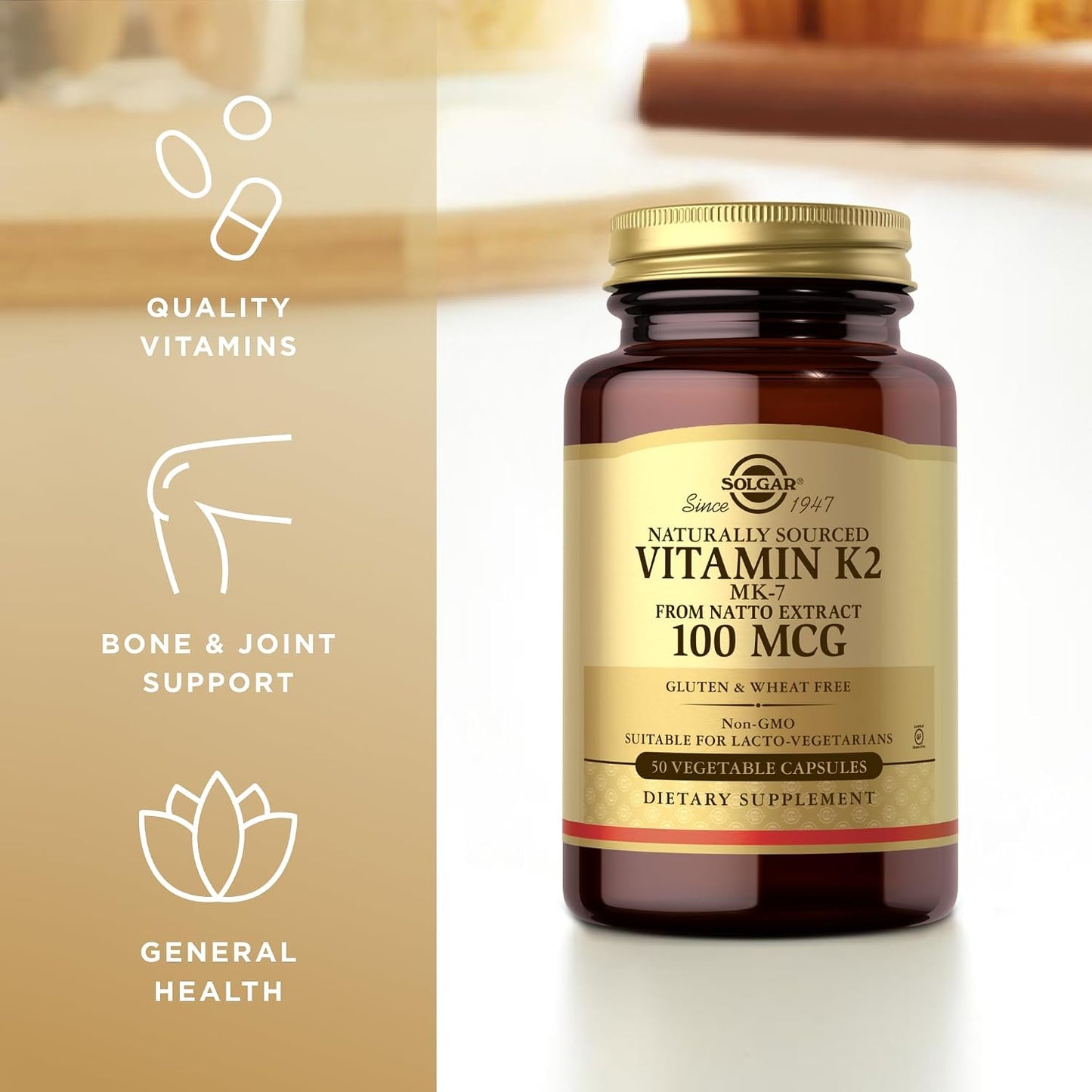 Solgar Naturally Sourced Vitamin K2 (MK-7) 100 mcg, 50 Vegetable Capsules (Pack of 4) - 200 Servings - görsel 4