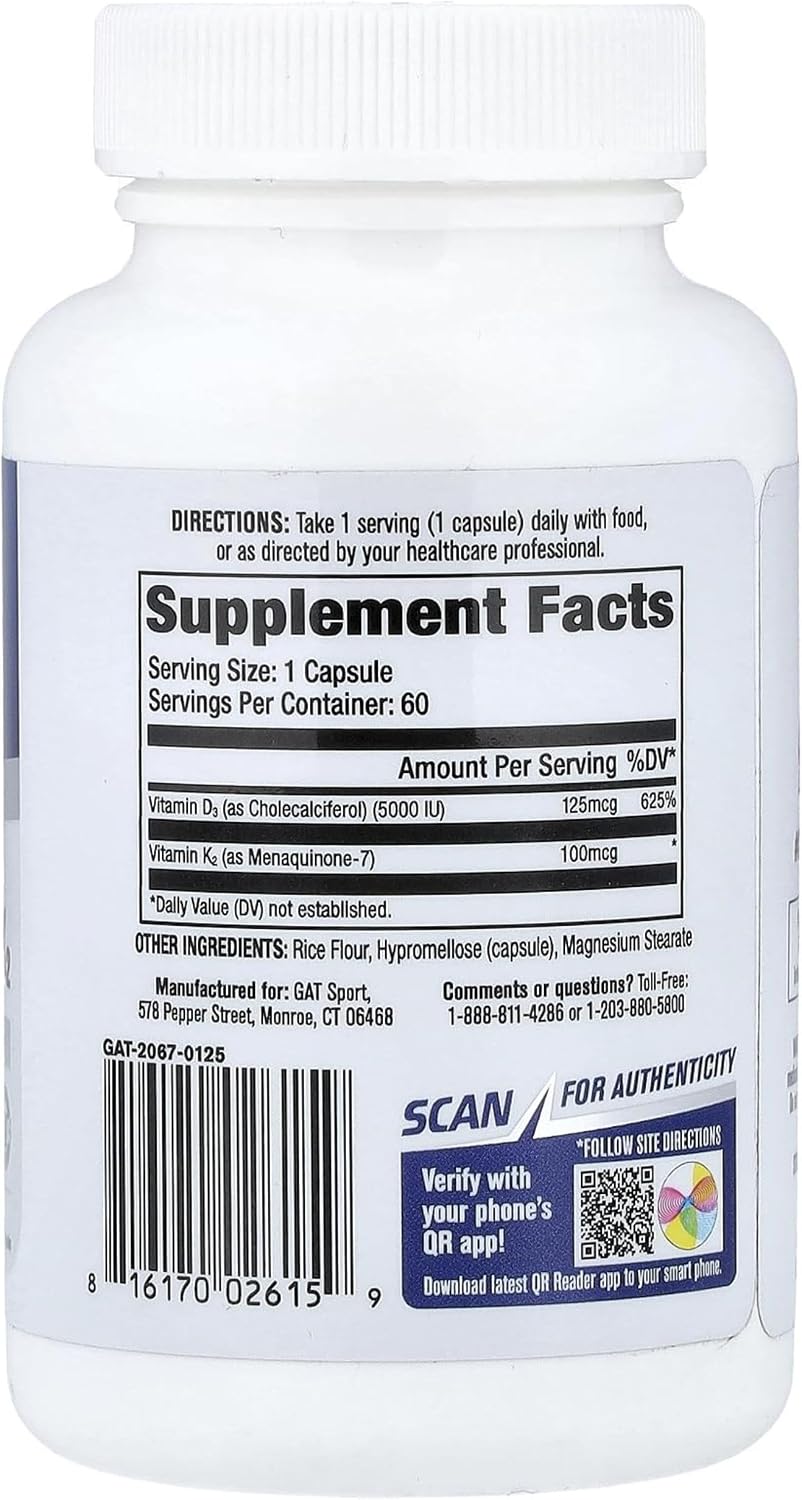 GAT SPORT Vitamin D3 K2, 5000 IU (125 mcg), 60 Veggie Caps - görsel 2