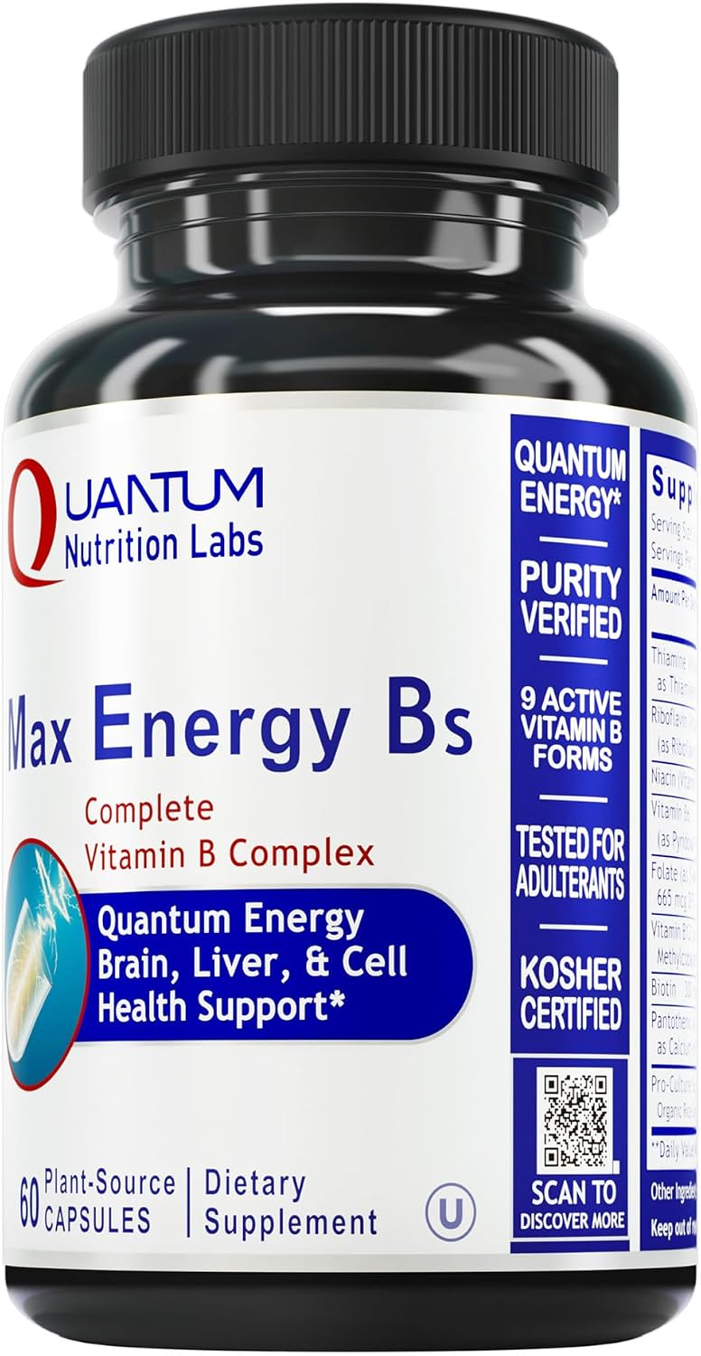 Quantum Nutrition Labs Max Energy Bs - Methylated Vitamin B Complex with B1, B6, B12, Folate, Biotin - 60 Vegetarian Capsules - görsel 1