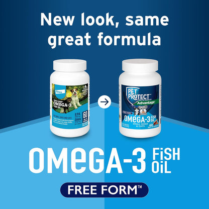 Free Form Snip Tips Omega-3 Fish Oil Liquid Supplement for Small Dogs and Cats, 60 Capsules