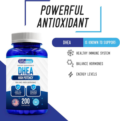 We Like Vitamins DHEA 100mg 200 Capsules - Hormone Support & Vitality