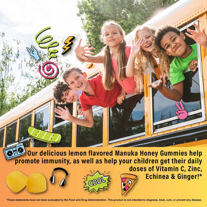 5-in-1 Kid's Immune Support Gummy - Manuka Honey, Vitamin C, Zinc, Echinacea, Ginger - Natural Citrus Flavoured - 60 Gummies