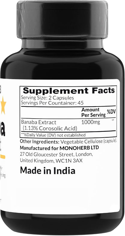 MONOHERB Banaba Extract 100 mg - 90 Vegetarian Capsules - 2% Corosolic Acid
