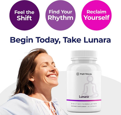 Lunara - Doctor-Formulated Menopause Supplement for Women - Hot Flushes, Hormonal Balance, Mood & Sleep Support - 30-Day Supply