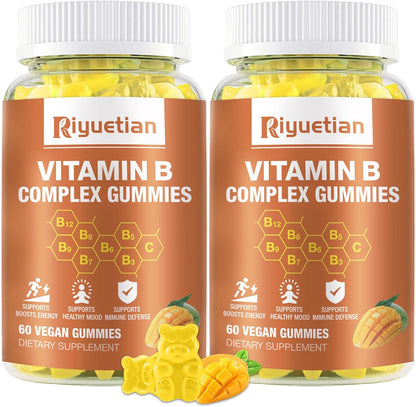 Riyuetian Vitamin B Complex Gummies with Vitamin C, Zinc, Biotin, Choline & Inositol – Contributes to Energy, Mood, Immunity, Healthy Hair & Skin (60 Gummies)
