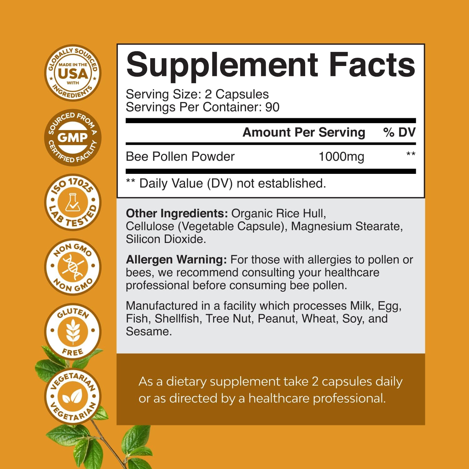 Natures Craft Bee Pollen Pills – 180 Capsules (1000mg per Serving) – Vegetarian, Non-GMO, Gluten-free Supplement - görsel 8
