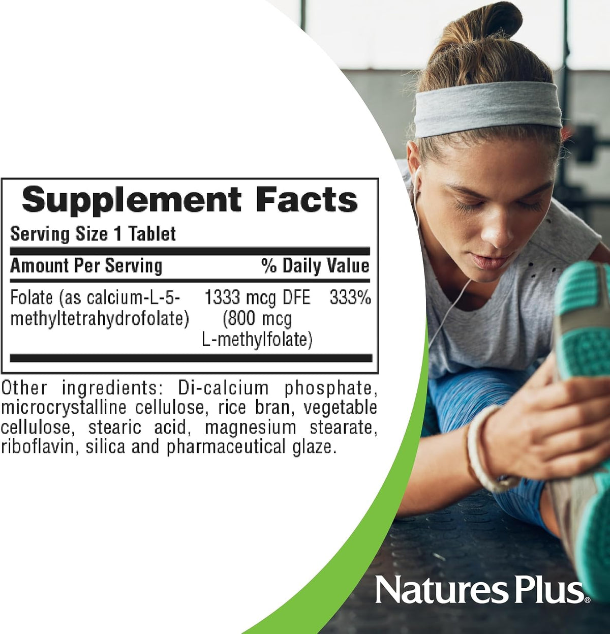 NaturesPlus Folic Acid (Methylfolate) – 800 mcg – 90 Tablets - görsel 5