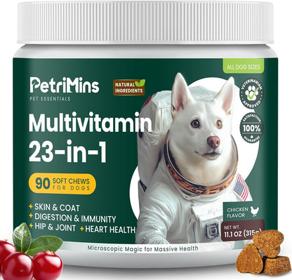 PetriMins 23-in-1 Dog Multivitamin with Glucosamine & Omega-3, 90 Soft Chews (Bacon)
