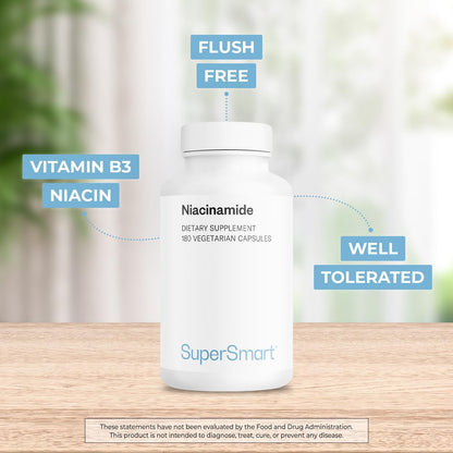 Supersmart - Niacinamide Supplement 2000mg per Day (Nicotinamide) - Flush Free Vitamin B3 Niacin | Non-GMO & Gluten-free - 180 Vegetarian Capsules