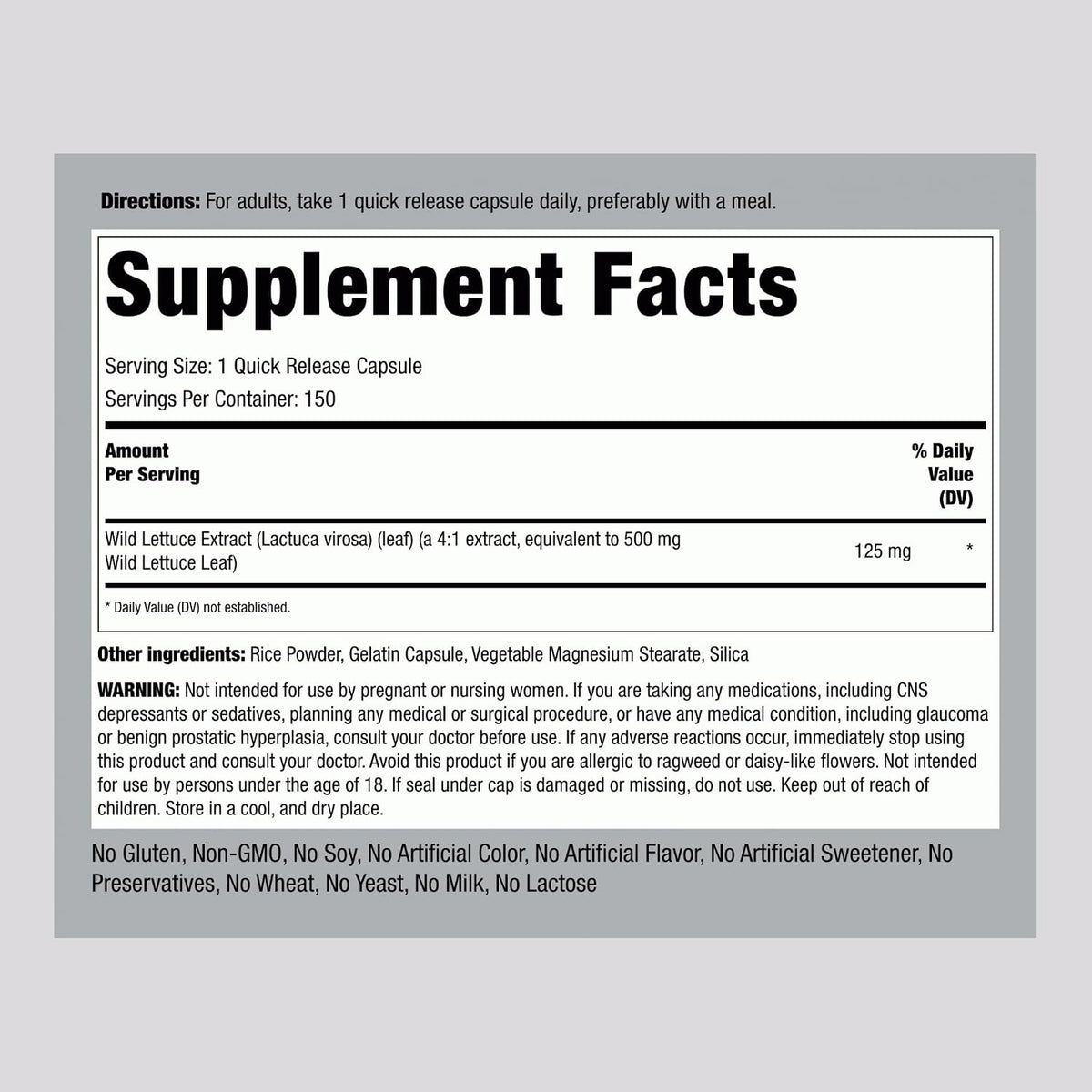Piping Rock Wild Lettuce Extract - 150 Capsules, Concentrated Herbal Supplement - görsel 2