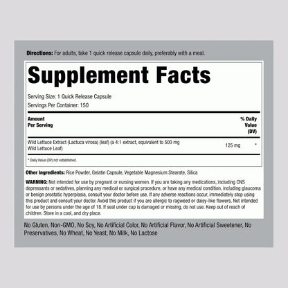 Piping Rock Wild Lettuce Extract - 150 Capsules, Concentrated Herbal Supplement