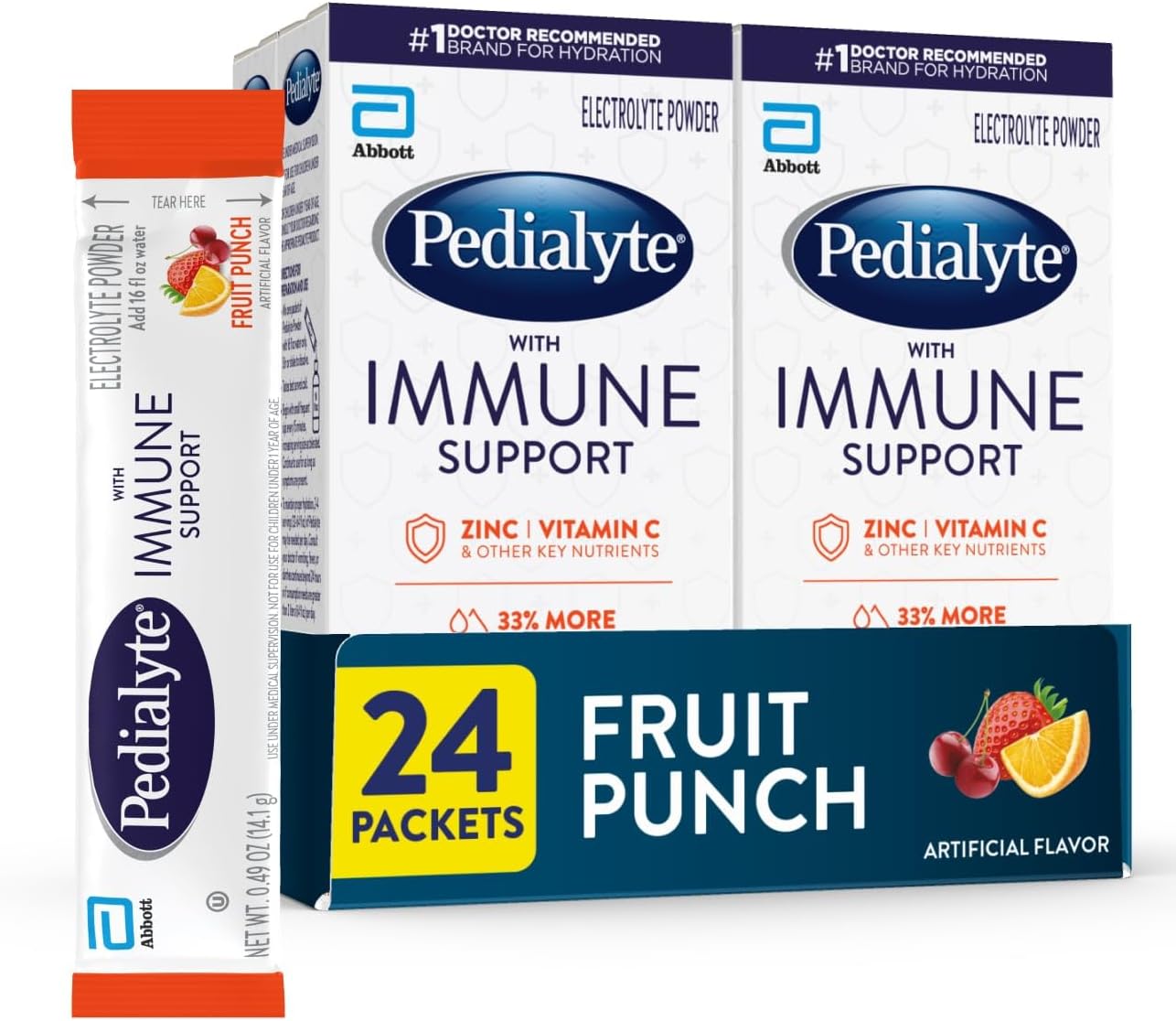 Pedialyte with Immune Support Electrolyte Drink Powder – Fruit Punch Flavour, 24 Powder Packets - görsel 1