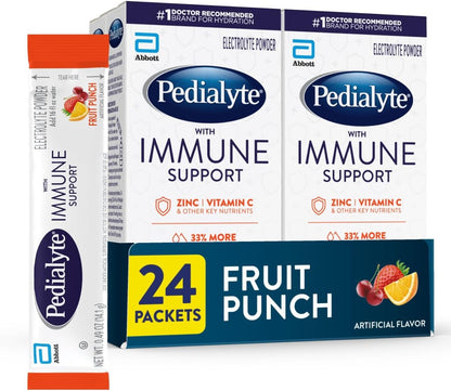 Pedialyte with Immune Support Electrolyte Drink Powder – Fruit Punch Flavour, 24 Powder Packets