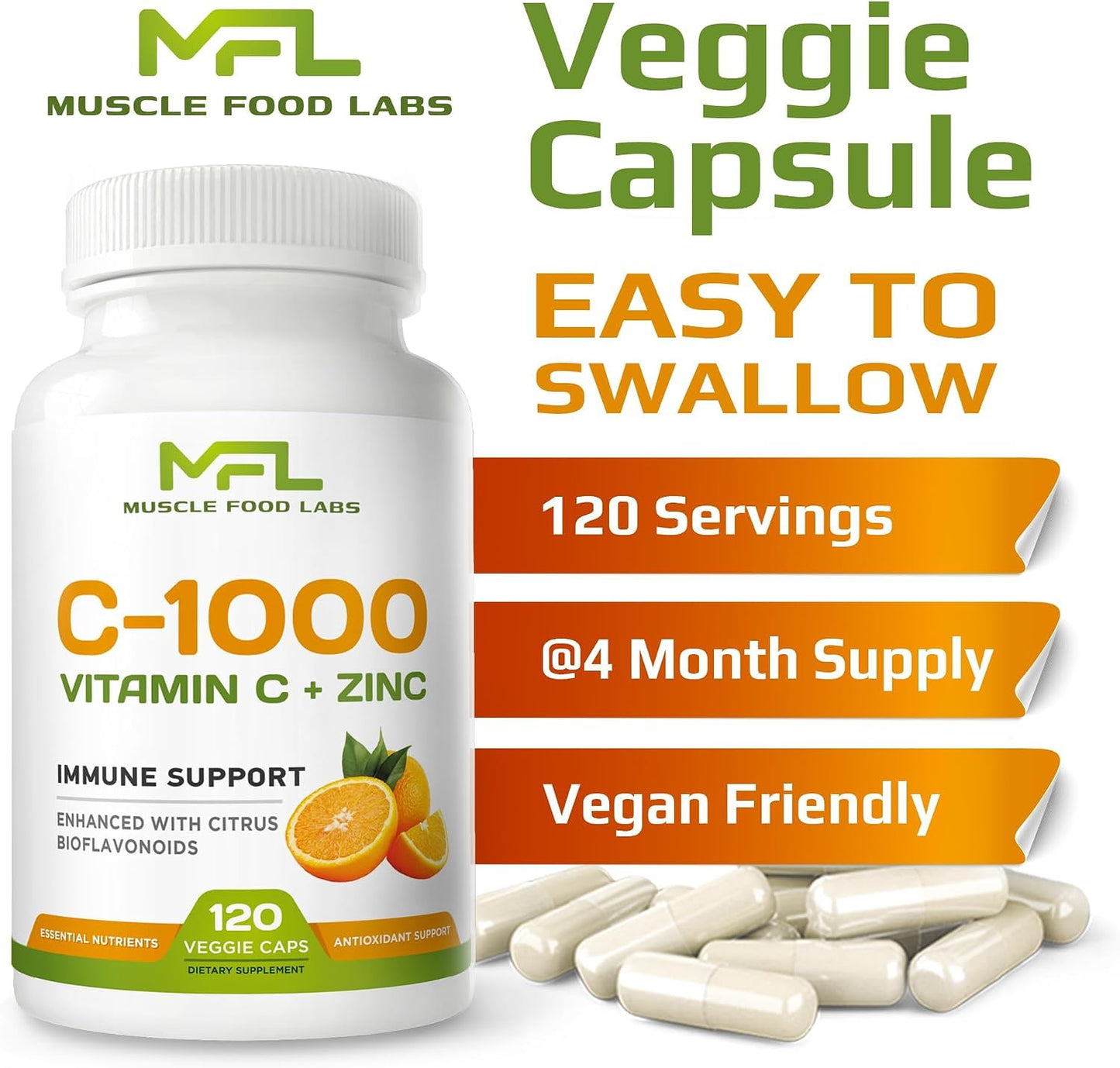 Vitamin C & Zinc 1000mg with Citrus Bioflavonoids, 120 Capsules - görsel 4