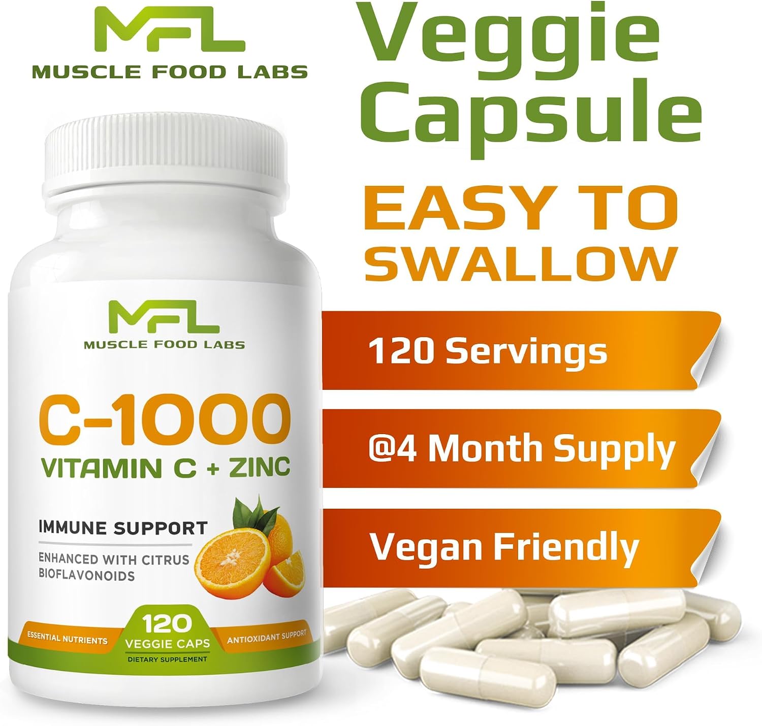 Vitamin C & Zinc 1000mg with Citrus Bioflavonoids, 120 Capsules - görsel 4