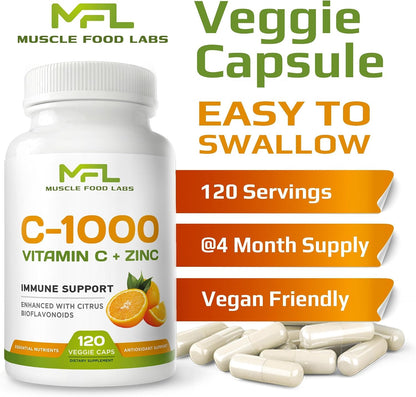Vitamin C & Zinc 1000mg with Citrus Bioflavonoids, 120 Capsules