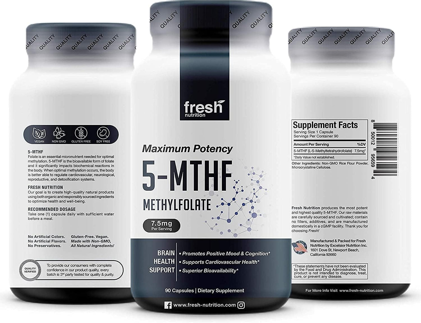 Fresh Nutrition L-Methylfolate 7.5 mg – 5-MTHF Methyl Folate – 90 Capsules - görsel 9