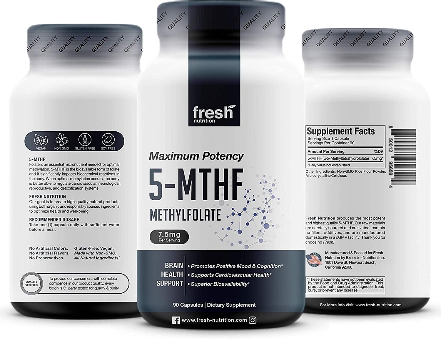 Fresh Nutrition L-Methylfolate 7.5 mg – 5-MTHF Methyl Folate – 90 Capsules - görsel 9