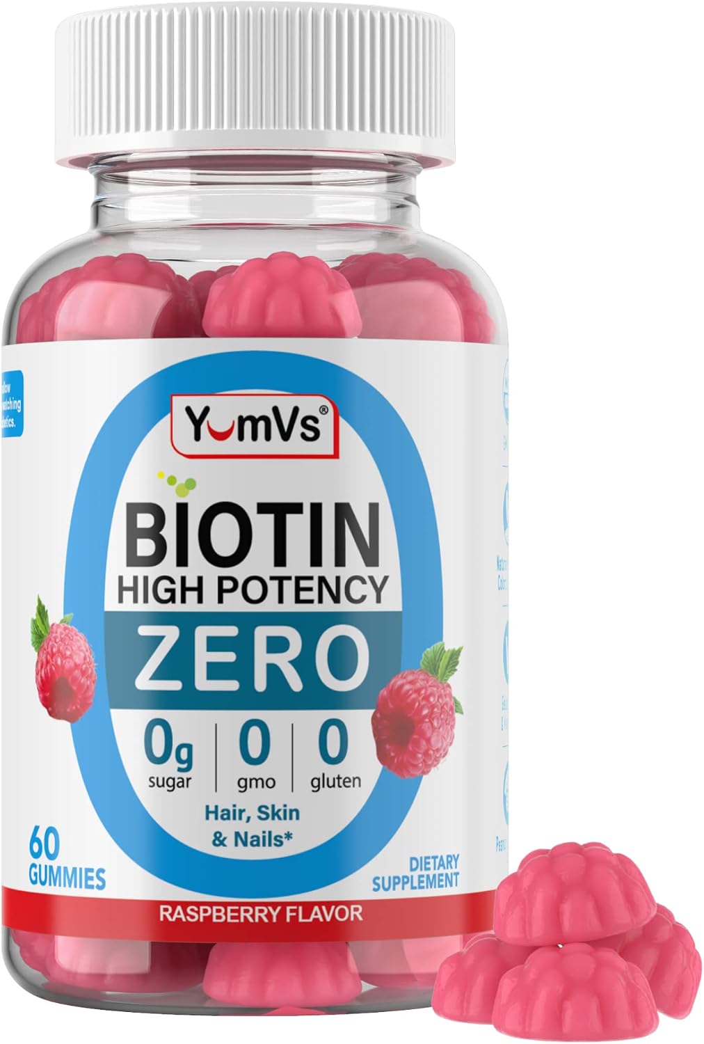 YUM-V'S Biotin Gummies - Sugar Free, 5000 mcg, High Strength for Hair, Skin and Nails - 60 Gummies - görsel 1